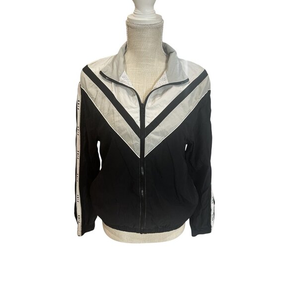 Victorias Secret Pink Windbreaker Jacket XS/S Black Gray Chevron Zip-Up - Picture 1 of 12